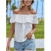 imageMakeMeChic Womens Ruffle Trim Off Shoulder Blouse Short Sleeve Casual Shirt Summer TopsWhite