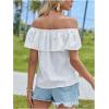 imageMakeMeChic Womens Ruffle Trim Off Shoulder Blouse Short Sleeve Casual Shirt Summer TopsWhite