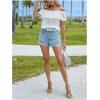 imageMakeMeChic Womens Ruffle Trim Off Shoulder Blouse Short Sleeve Casual Shirt Summer TopsWhite