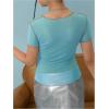 imageMakeMeChic Womens Y2k Mesh Top Short Sleeve Graphic Baby Tee Crop T Shirt TopsMint Blue