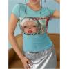 imageMakeMeChic Womens Y2k Mesh Top Short Sleeve Graphic Baby Tee Crop T Shirt TopsMint Blue