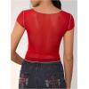 imageMakeMeChic Womens Y2k Mesh Top Short Sleeve Graphic Baby Tee Crop T Shirt TopsRed