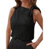 imageMakeMeChic Womens Casual Tie Shoulder Sleeveless Workwear Blouse Asymmetrical Neck Tank Shirt TopsBlack
