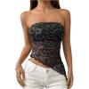 imageMakeMeChic Womens Cheetah Print Tube Top Y2k Strapless Mesh Leopard Print TopsArmy Green