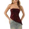 imageMakeMeChic Womens Cheetah Print Tube Top Y2k Strapless Mesh Leopard Print TopsRed and Black