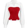 imageMakeMeChic Womens Color Block Collar V Neck Long Sleeve Split Hem Blouse Shirt TopsRed and White