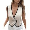 imageMakeMeChic Womens Contrast Binding Sleeveless Vest Button Down V Neck Work Office Blouses TopMulticolor