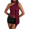 imageMakeMeChic Womens Floral Lace One Shoulder Tank Top Ruched Sleeveless Y2k Tops with ScarfBurgundy