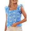 imageMakeMeChic Womens Floral Print Blouse Flutter Sleeve Ruffle Square Neck Summer Boho ShirtBlue