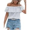 imageMakeMeChic Womens Ruffle Trim Off Shoulder Blouse Short Sleeve Casual Shirt Summer TopsWhite