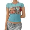 imageMakeMeChic Womens Y2k Mesh Top Short Sleeve Graphic Baby Tee Crop T Shirt TopsMint Blue