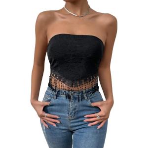 imageMakeMeChic Womens Boho Crop Tube Top Floral Tie Back Cute Bandana TopsBlack