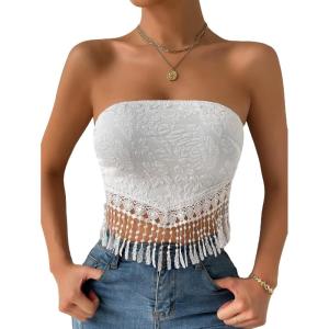 imageMakeMeChic Womens Boho Crop Tube Top Floral Tie Back Cute Bandana TopsWhite