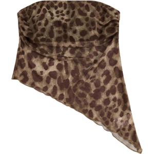 imageMakeMeChic Womens Cheetah Print Tube Top Y2k Strapless Mesh Leopard Print TopsBrown