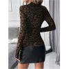 imageMakeMeChic Womens Leopard Print Mock Neck Slim Fit Long Sleeve Ruched Tee Shirt TopsCoffee Brown