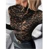 imageMakeMeChic Womens Leopard Print Mock Neck Slim Fit Long Sleeve Ruched Tee Shirt TopsCoffee Brown