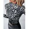 imageMakeMeChic Womens Leopard Print Mock Neck Slim Fit Long Sleeve Ruched Tee Shirt TopsGrey
