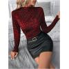imageMakeMeChic Womens Leopard Print Mock Neck Slim Fit Long Sleeve Ruched Tee Shirt TopsRed a