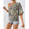 imageMakeMeChic Womens One Shoulder Blouse Zebra Striped Half Sleeve Asymmetrical Summer Dressy TopBeige