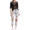 imageMakeMeChic Womens Summer Short Sleeve Tops Rock Concert Outfits Sequin See Through Mesh Sheer T Shirts BlouseA Black