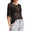 imageMakeMeChic Womens Summer Short Sleeve Tops Rock Concert Outfits Sequin See Through Mesh Sheer T Shirts BlouseA Black