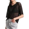 imageMakeMeChic Womens Summer Short Sleeve Tops Rock Concert Outfits Sequin See Through Mesh Sheer T Shirts BlouseA Black