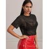 imageMakeMeChic Womens Summer Short Sleeve Tops Rock Concert Outfits Sequin See Through Mesh Sheer T Shirts BlouseB Black