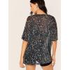 imageMakeMeChic Womens Summer Short Sleeve Tops Rock Concert Outfits Sequin See Through Mesh Sheer T Shirts BlouseBlack Galaxy