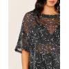 imageMakeMeChic Womens Summer Short Sleeve Tops Rock Concert Outfits Sequin See Through Mesh Sheer T Shirts BlouseBlack Galaxy