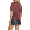 imageMakeMeChic Womens Summer Short Sleeve Tops Rock Concert Outfits Sequin See Through Mesh Sheer T Shirts BlouseBurgundy Glitter