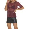 imageMakeMeChic Womens Summer Short Sleeve Tops Rock Concert Outfits Sequin See Through Mesh Sheer T Shirts BlouseBurgundy Glitter