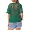 imageMakeMeChic Womens Summer Short Sleeve Tops Rock Concert Outfits Sequin See Through Mesh Sheer T Shirts BlouseDark Green Glitter