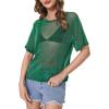 imageMakeMeChic Womens Summer Short Sleeve Tops Rock Concert Outfits Sequin See Through Mesh Sheer T Shirts BlouseDark Green Glitter