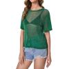 imageMakeMeChic Womens Summer Short Sleeve Tops Rock Concert Outfits Sequin See Through Mesh Sheer T Shirts BlouseDark Green Glitter