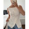 imageMakeMeChic Womens Vest Top Trendy Button Up Tank Tops Asymmetrical Y2k Going Out TopBeige