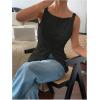 imageMakeMeChic Womens Vest Top Trendy Button Up Tank Tops Asymmetrical Y2k Going Out TopBlack