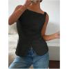 imageMakeMeChic Womens Vest Top Trendy Button Up Tank Tops Asymmetrical Y2k Going Out TopBlack