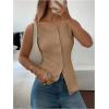 imageMakeMeChic Womens Vest Top Trendy Button Up Tank Tops Asymmetrical Y2k Going Out TopKhaki