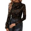 imageMakeMeChic Womens Leopard Print Mock Neck Slim Fit Long Sleeve Ruched Tee Shirt TopsCoffee Brown