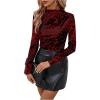imageMakeMeChic Womens Leopard Print Mock Neck Slim Fit Long Sleeve Ruched Tee Shirt TopsRed a
