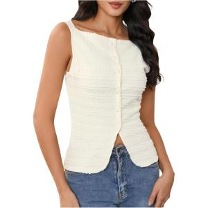 imageMakeMeChic Womens Vest Top Trendy Button Up Tank Tops Asymmetrical Y2k Going Out TopApricot