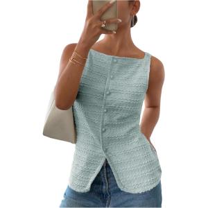 imageMakeMeChic Womens Vest Top Trendy Button Up Tank Tops Asymmetrical Y2k Going Out TopBlue a