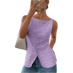 imageMakeMeChic Womens Vest Top Trendy Button Up Tank Tops Asymmetrical Y2k Going Out TopMauve Purple