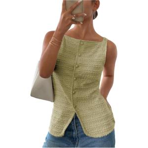 imageMakeMeChic Womens Vest Top Trendy Button Up Tank Tops Asymmetrical Y2k Going Out TopMint Green
