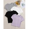 imageMakeMeChic Womens 4 Pack Short Sleeve Lettuce Trim Ribbed Knit Tees Crop TopsMulti B