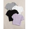 imageMakeMeChic Womens 4 Pack Short Sleeve Lettuce Trim Ribbed Knit Tees Crop TopsMulti B