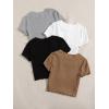 imageMakeMeChic Womens 4 Pack Short Sleeve Lettuce Trim Ribbed Knit Tees Crop TopsMulti C