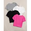imageMakeMeChic Womens 4 Pack Short Sleeve Lettuce Trim Ribbed Knit Tees Crop TopsMulti F