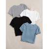 imageMakeMeChic Womens 4 Pack Short Sleeve Lettuce Trim Ribbed Knit Tees Crop TopsMulti a