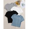 imageMakeMeChic Womens 4 Pack Short Sleeve Lettuce Trim Ribbed Knit Tees Crop TopsMulti a